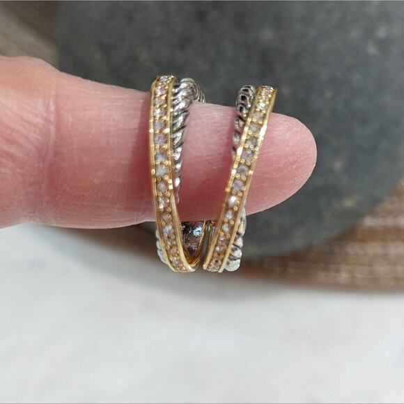 GOLD SILVER Two Tone Sparkle Twisted Rope Hoop Earrings - Picture 8 of 16